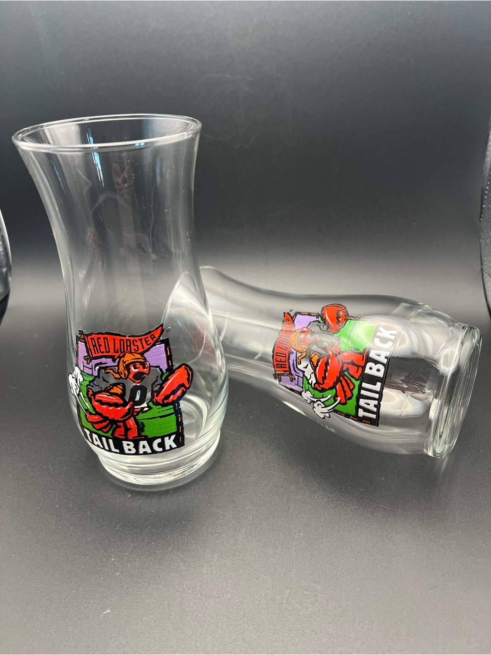 🏈🦞 Vintage 90s Red Lobster Tail Back Football Hurricane Glasses Set of 2